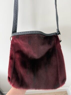 Seal Skin Fur & Leather Black and Red Crossbody Bag